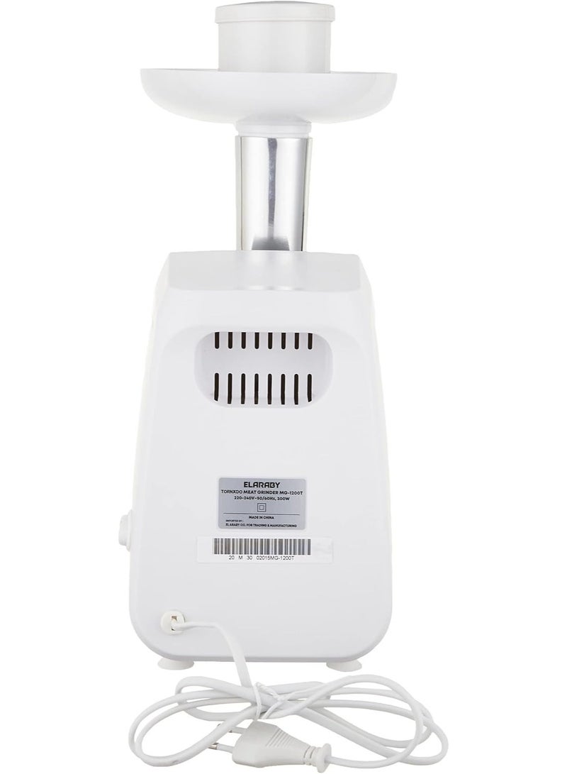 Tornado Electric Meat Grinder, 1200 Watts Power, 3 Grinding Blades, Reverse Function, White - Model MG-1200T - Image 4